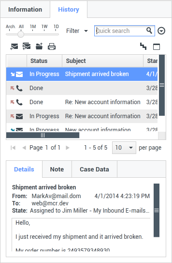 The Contact History view.