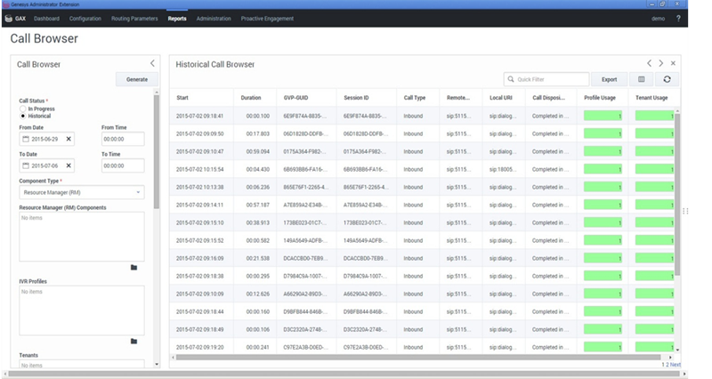 Sample Call Browser Report