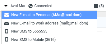The Party Actions menu displaying all the other channels available for the contact. Selecting an option blends a new interaction with the current interaction.