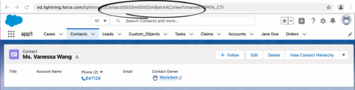The Salesforce Record ID displayed in the Contact Record URL.