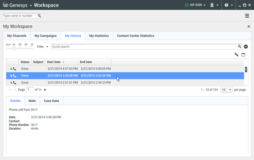 The My History tab in the Workspace view.